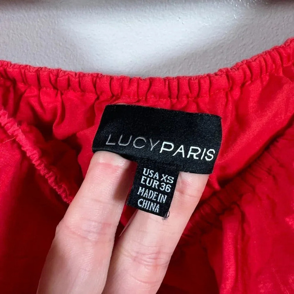 Lucy Paris Tiered Midi Dress Size XS Red Off the Shoulder Peasant Boho Vacation - Picture 3 of 8